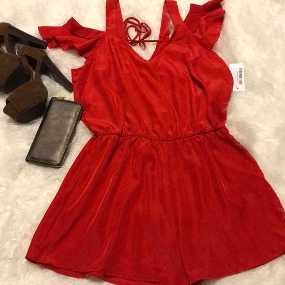 Cold Shoulder Red  Valentines Day Romper - Picture 4 of 8